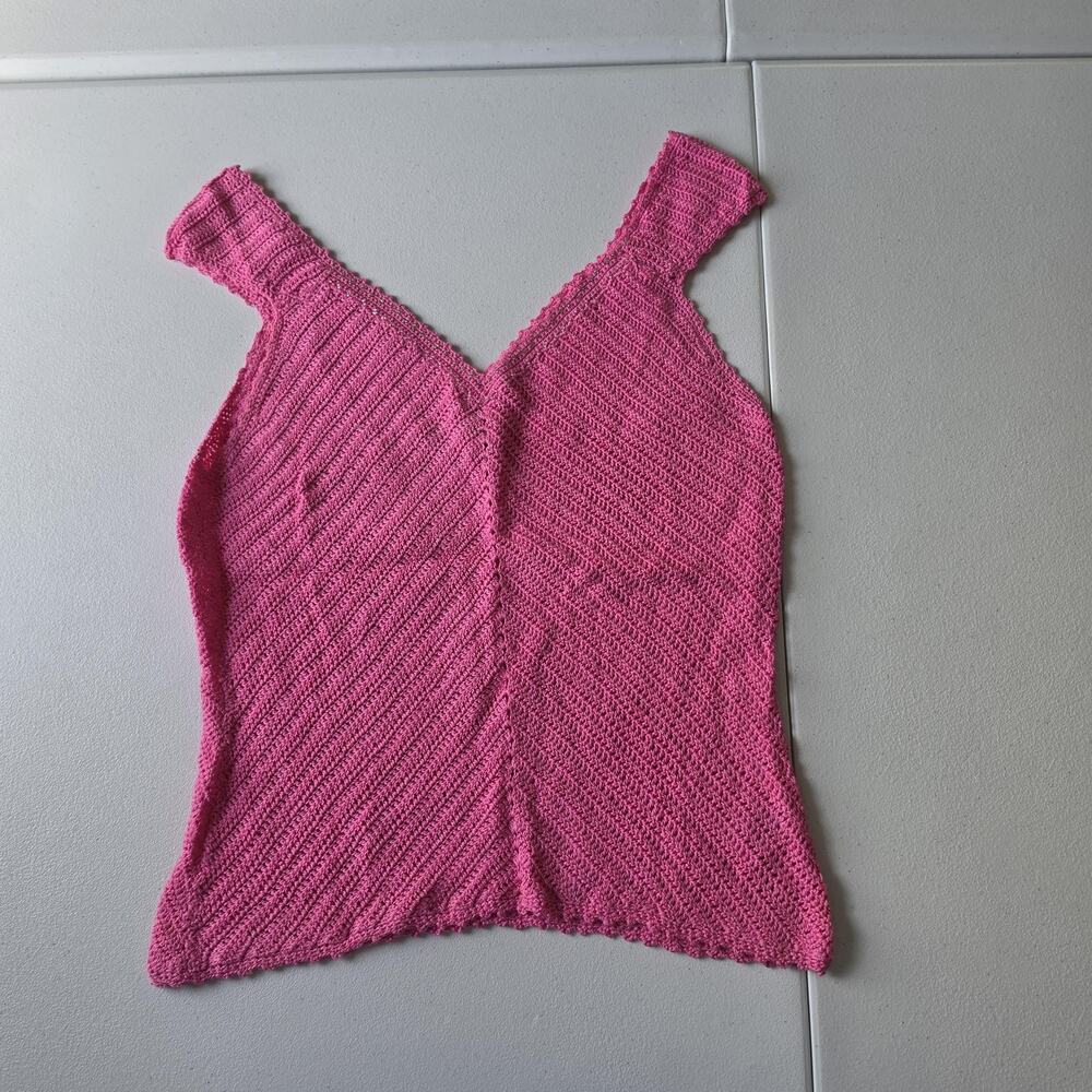 Vintage Lilly Pulitzer Tank Top Medium Pink Crochet V Neck Beaded Cami Summer
